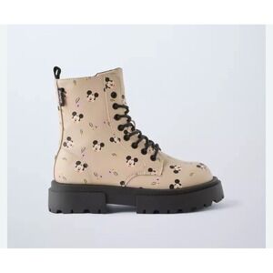 Zara Kids Mickey Mouse Lace Ankle Boots Girls Size US 3.5, EUR 35